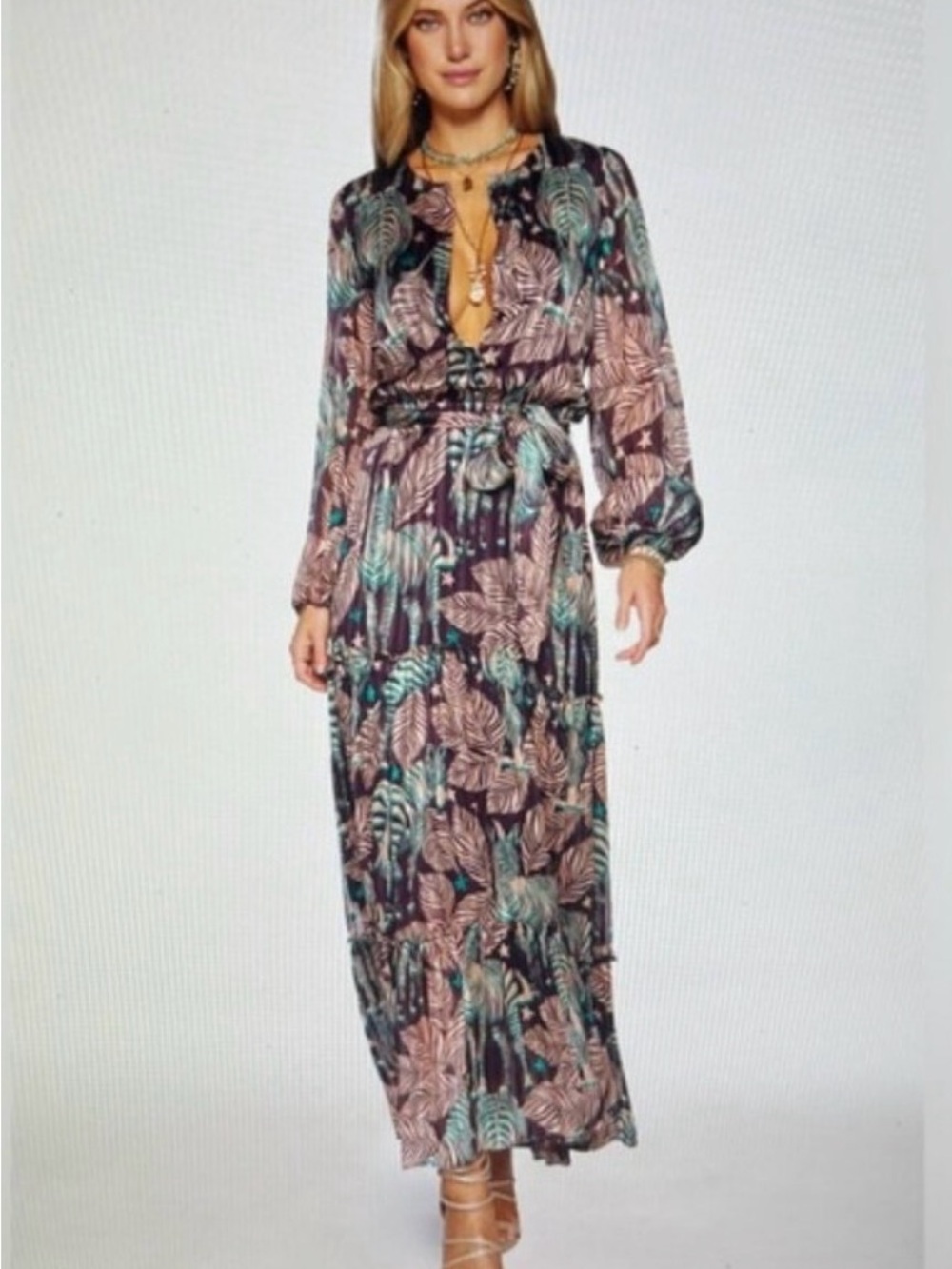 NWT Ramy Brook Zebra Print Enya Tiered Maxi Dress